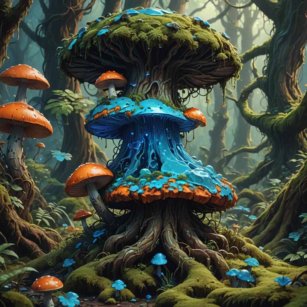 Animated Blue Slime in Pixel Art Forest