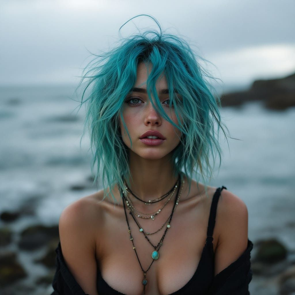 Expressive Portrait of Woman by Seaside