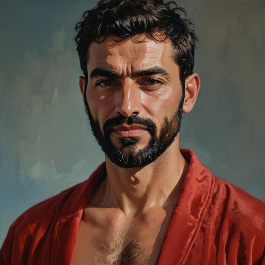 Vibrant Portrait of Bearded Man in Impasto Oil Style