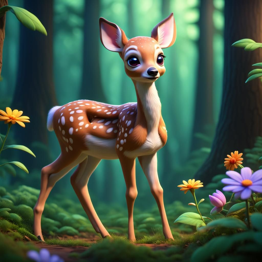 Fawn with Flower: Pixar-Style 3D Digital Art