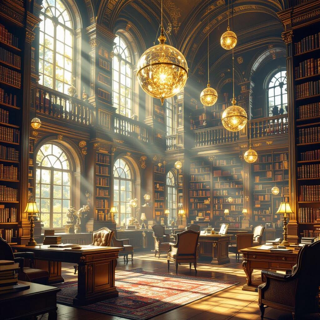 Magical Library With Ethereal Glow and Floating Lights