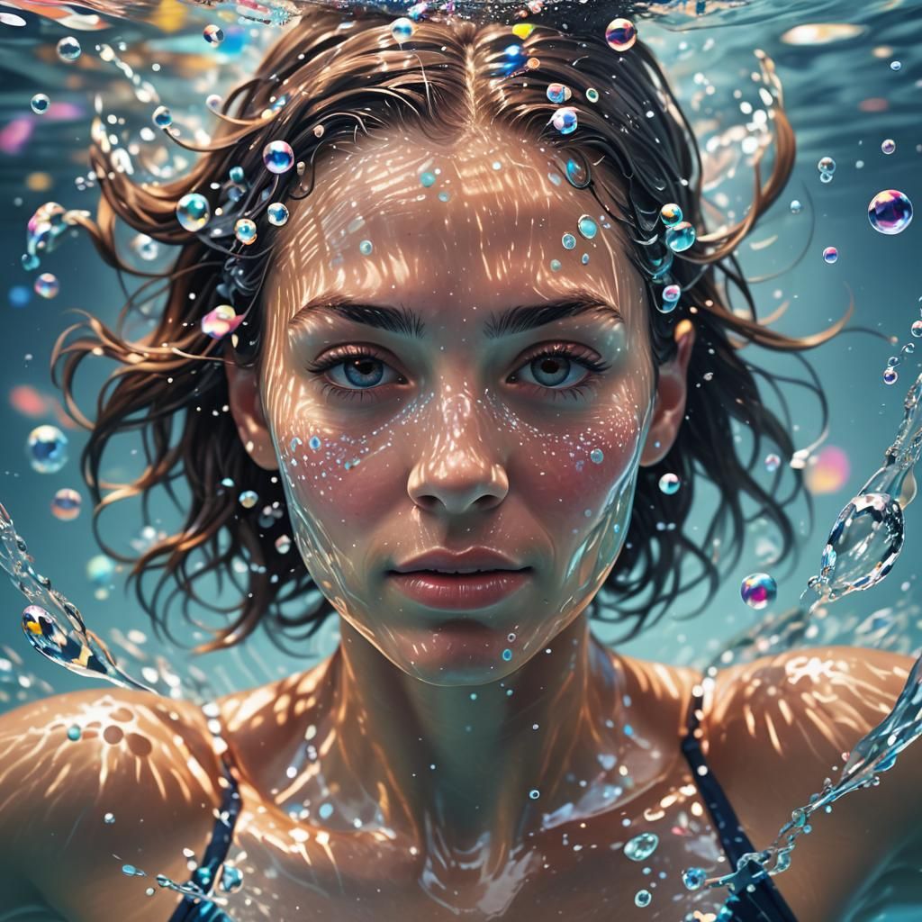Para-Swimmer in Magical Underwater Scene as 3D Digital Art
