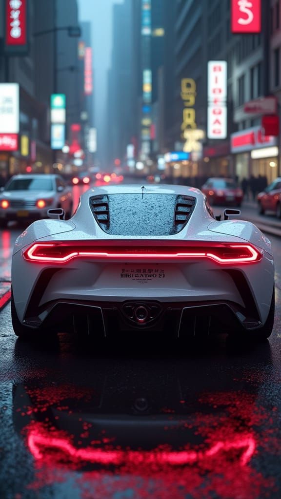 Futuristic White Sports Car: Hyperrealistic Rear View