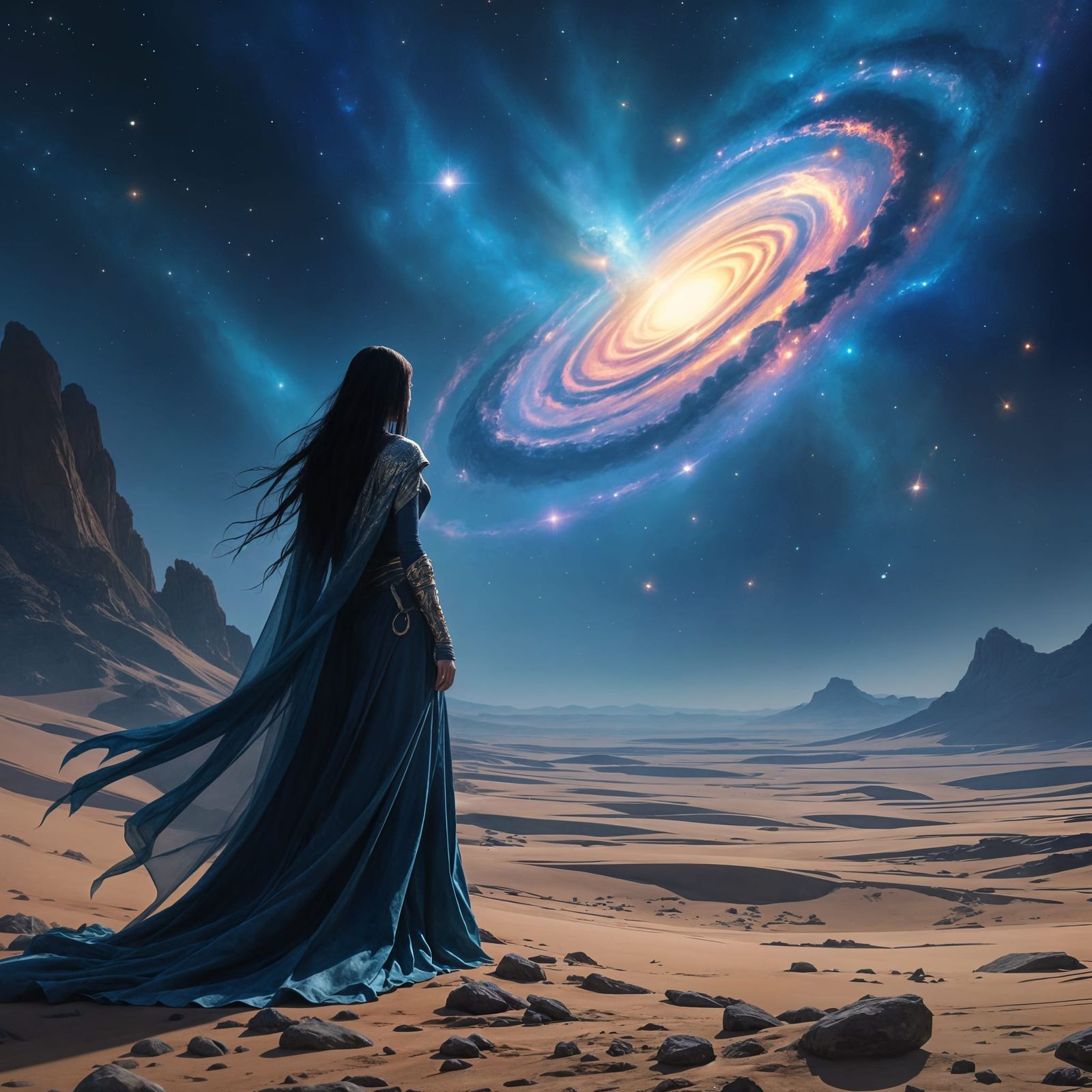 Ethereal Elven Goddess Amidst Cosmic Scenery