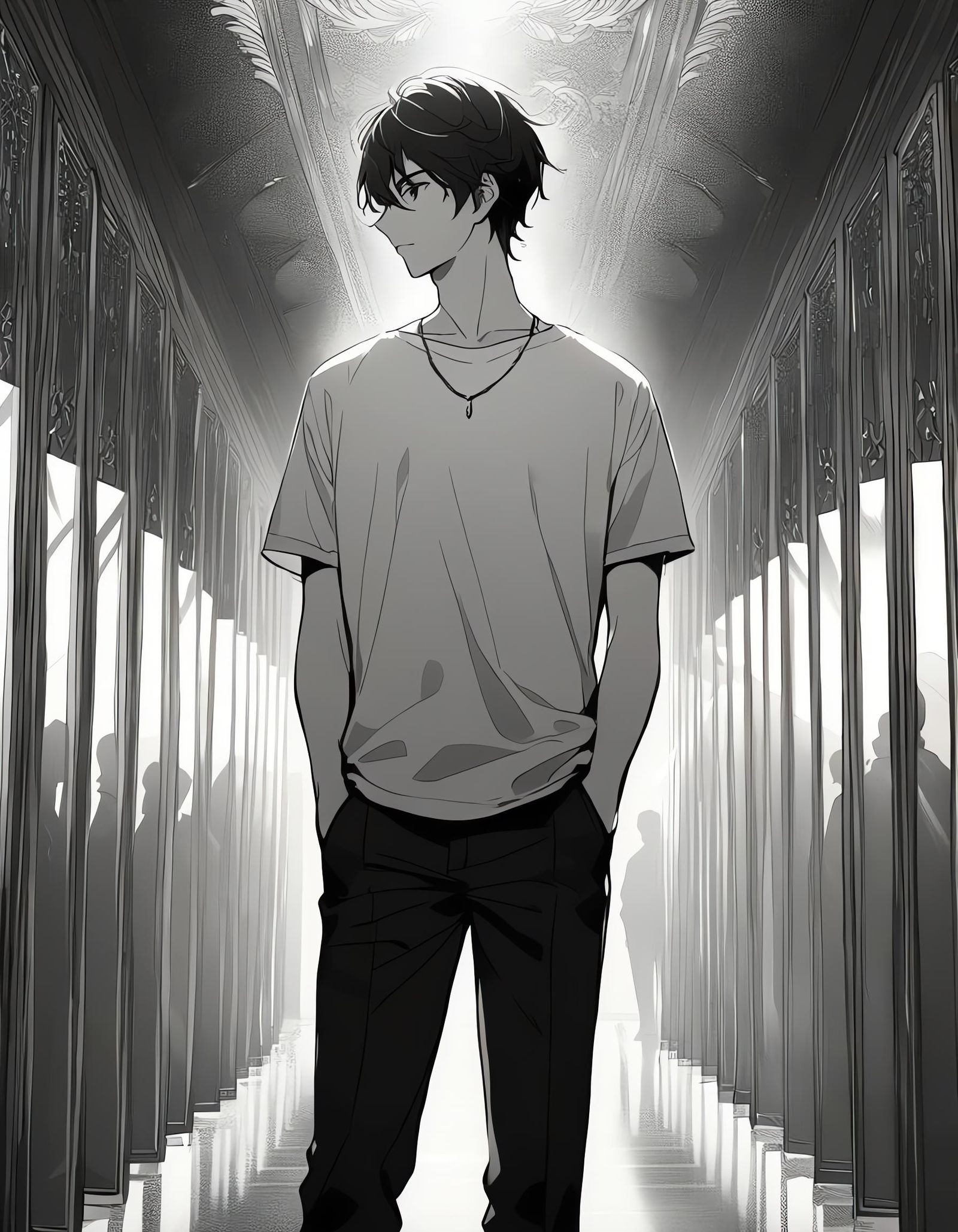 Monochrome Portrait in Hall of Mirrors