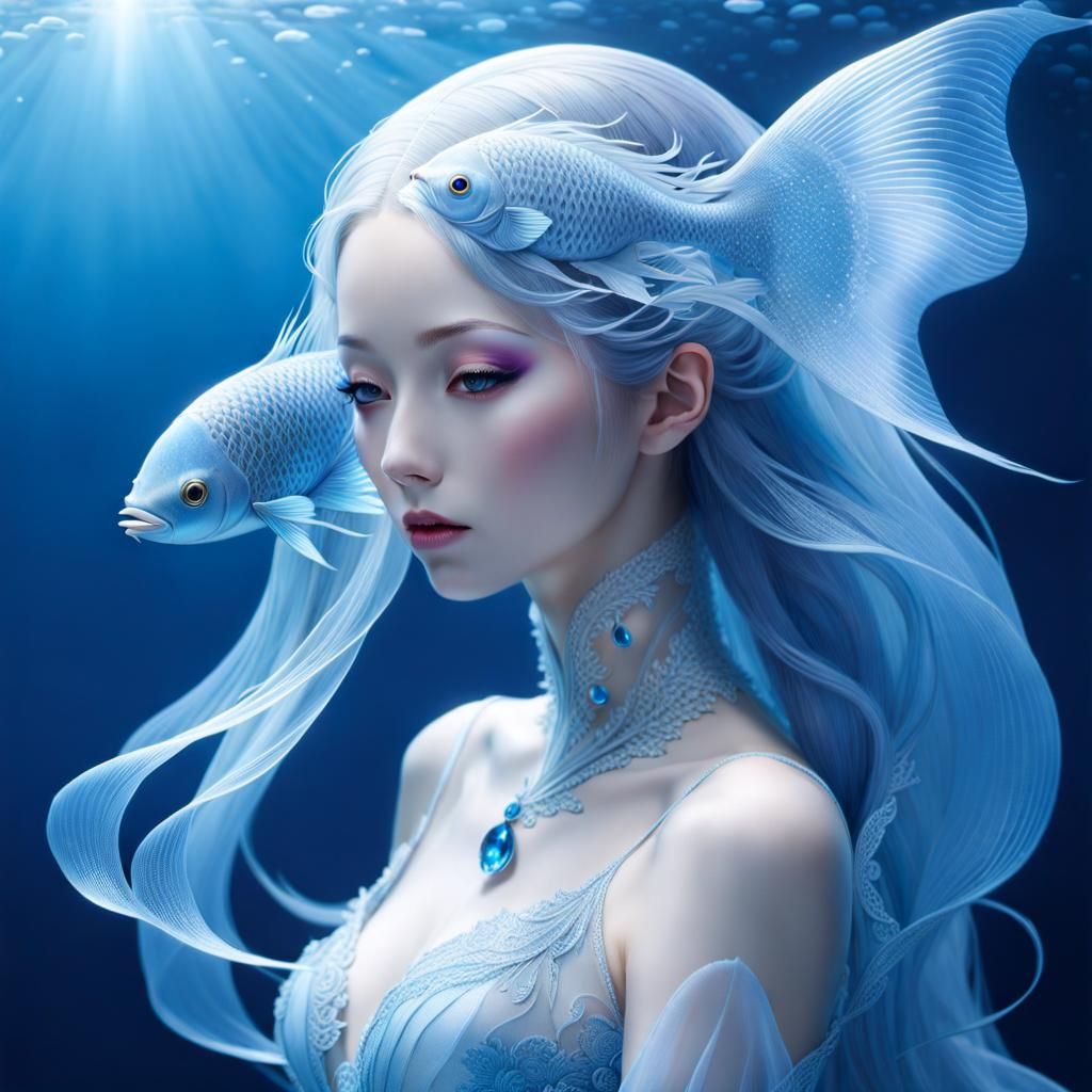 Ethereal Blue Ghost-Fish in a Vibrant Ocean