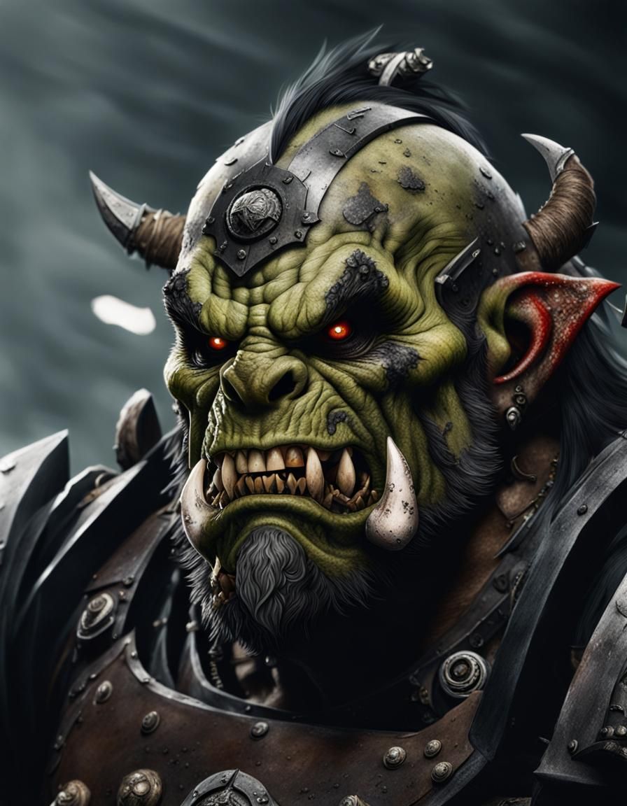 Detailed Photo of a Snarling Grey Orc Warrior