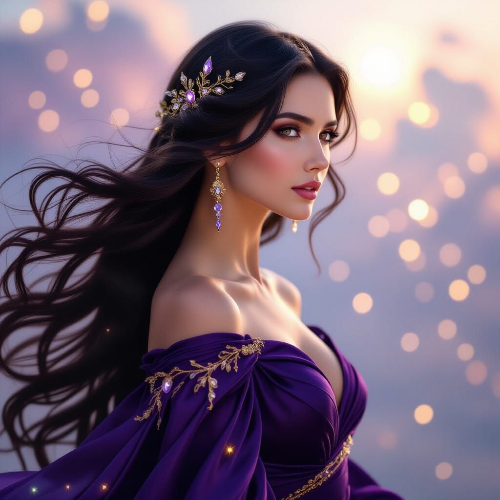 Regal Woman with Golden Filigree in Art Nouveau Style