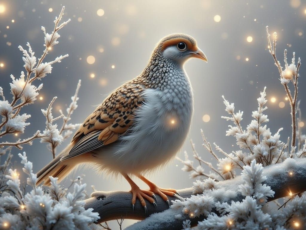 Chukar Partridge in Winter Watercolor Landscape