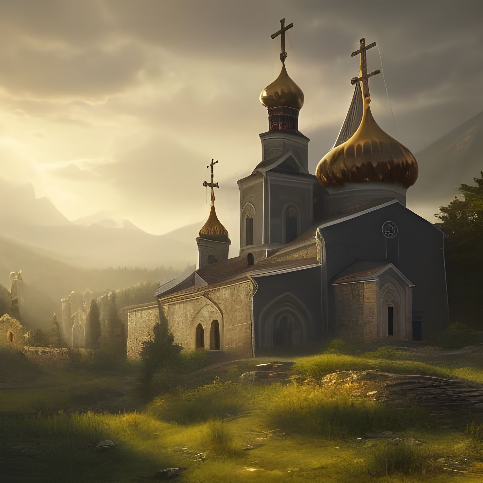 A medieval Russian chapel in mystic landscape