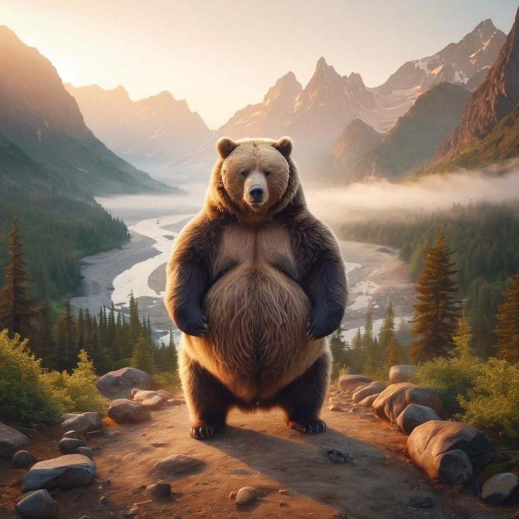 Kodiak Bear in Foggy Mountain Sunset Microphotograph