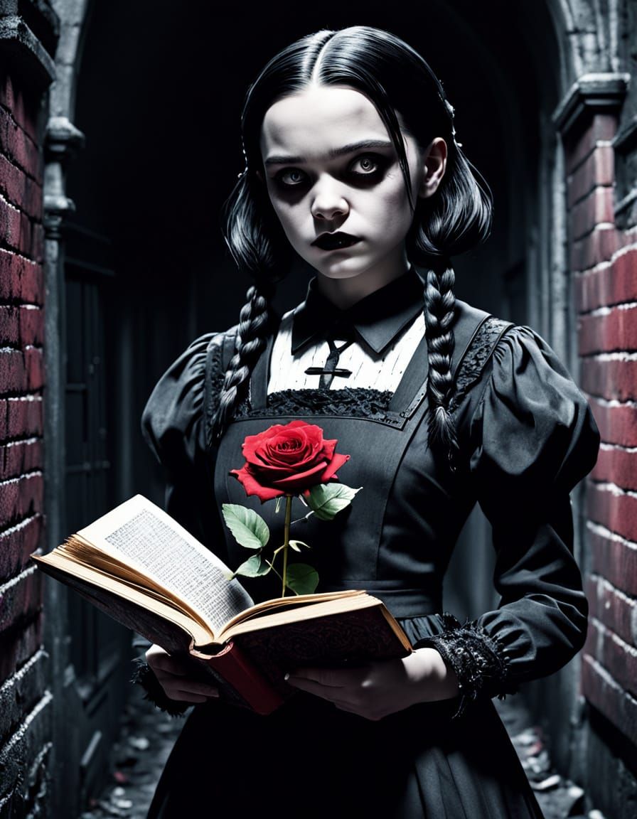 Wednesday Addams Noir Comic Book Cover in Gothic Style