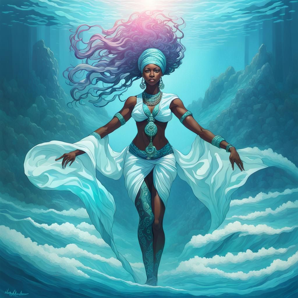 Yemanja Portrait in Blacklight Underwater Scene