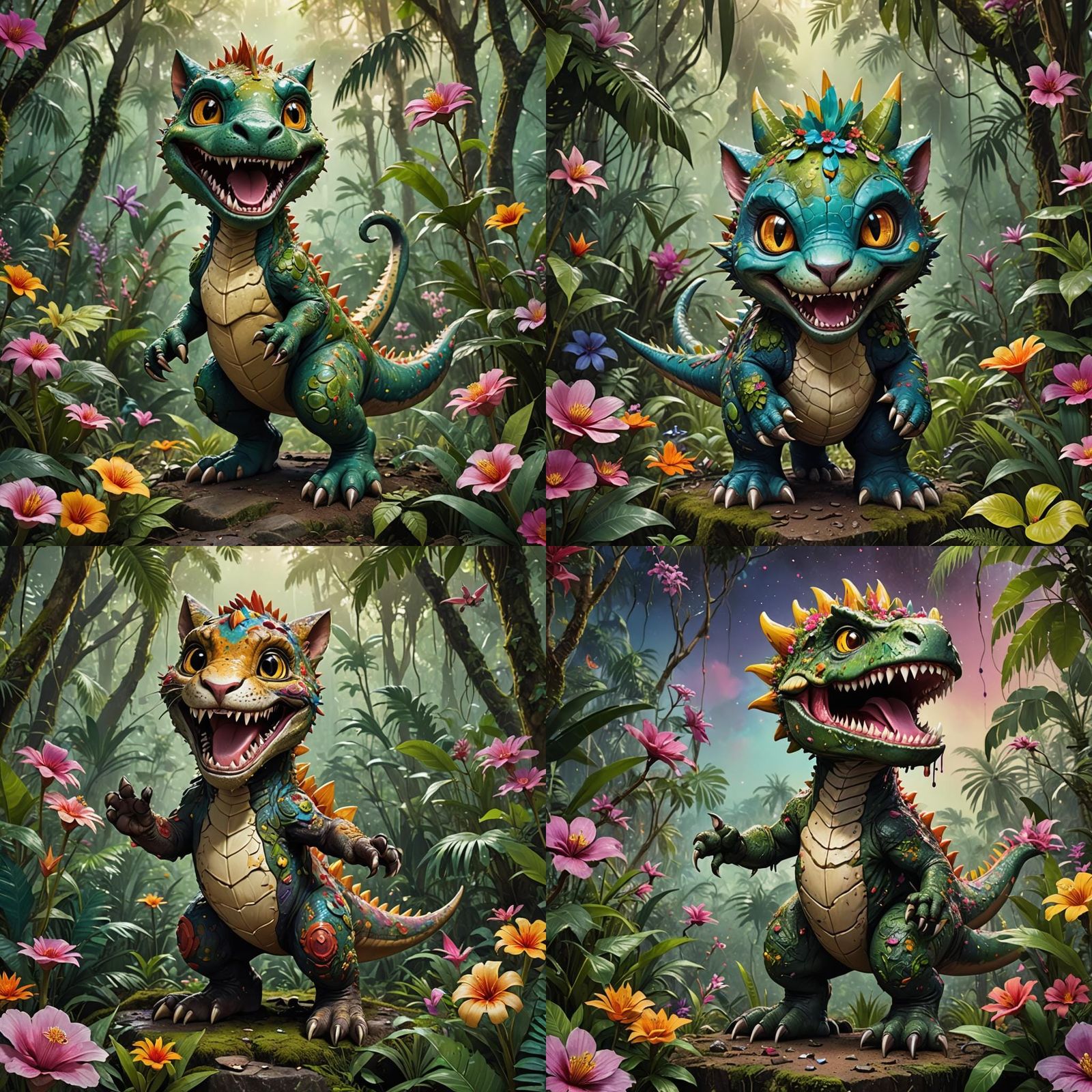 Giant Cat Dinosaur in Wes Anderson Style