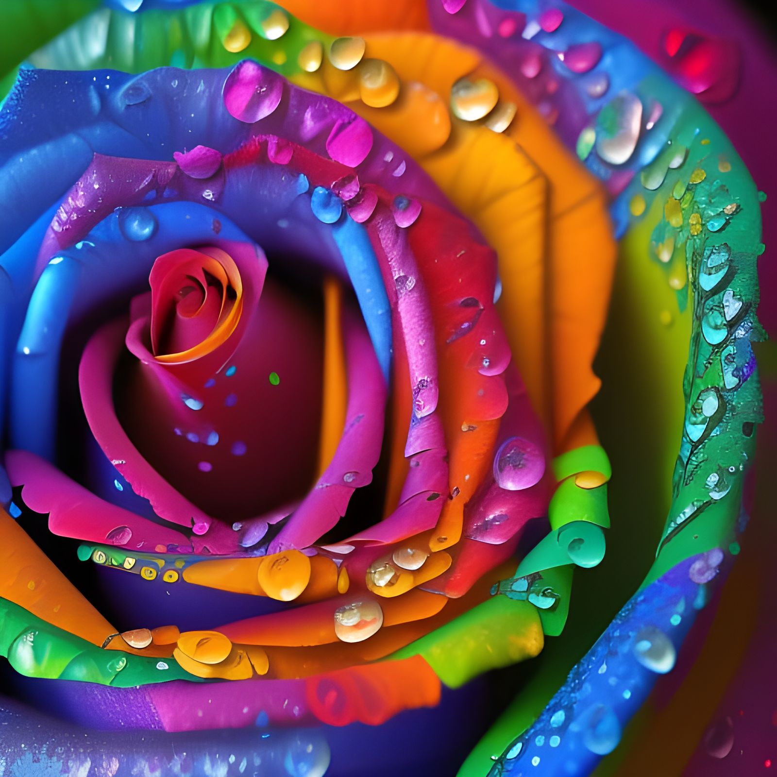 Vibrant Rainbow Rose Blooms After Rain