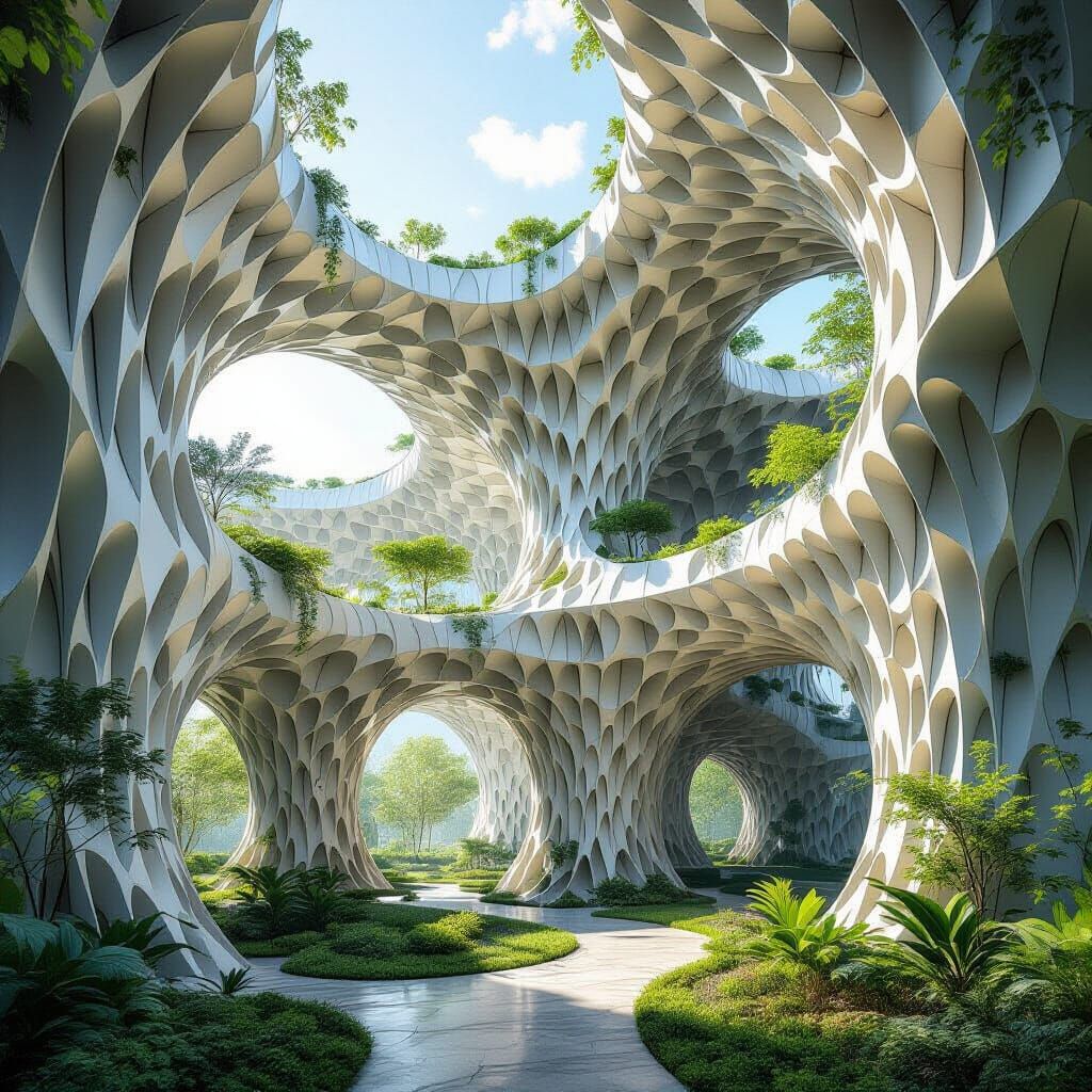 Parametric Architecture with Climbing Plants in Eco-Futurism...