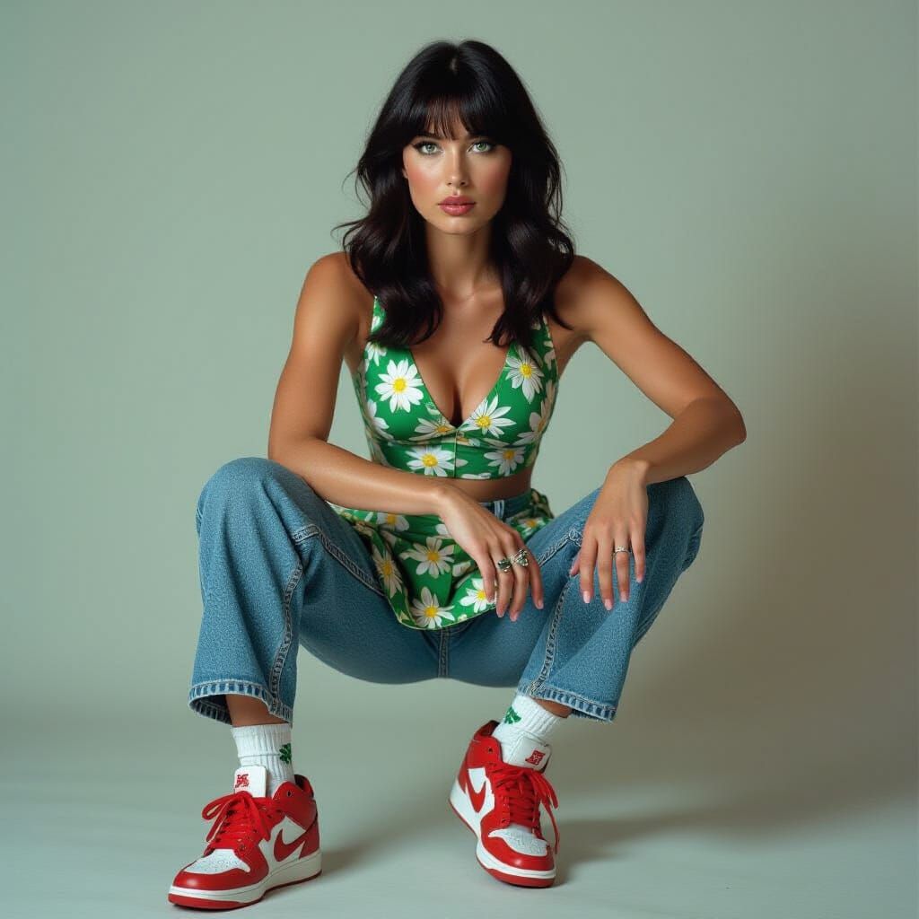 Fair-skinned Woman in Floral Skirt, Cinematic Film Still