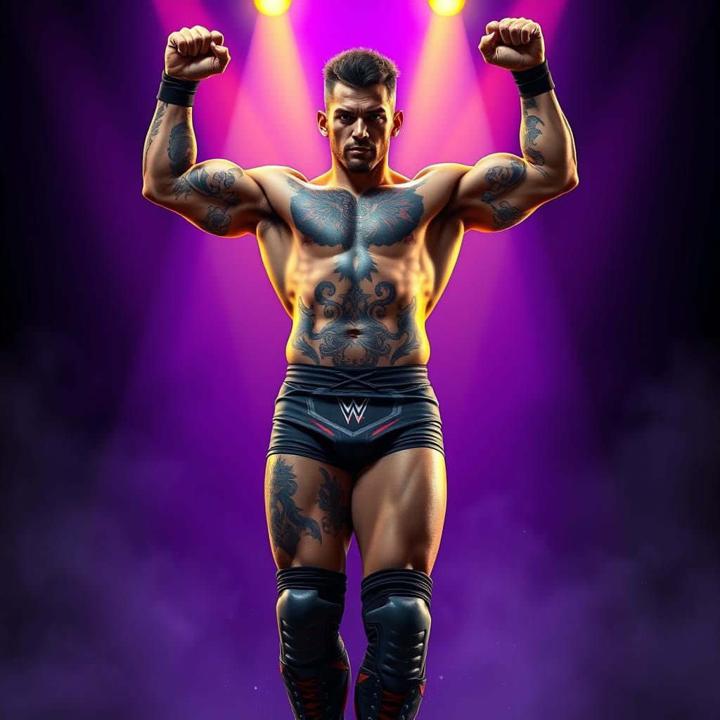 Dark Fantasy Wrestler in Triumphant Pose