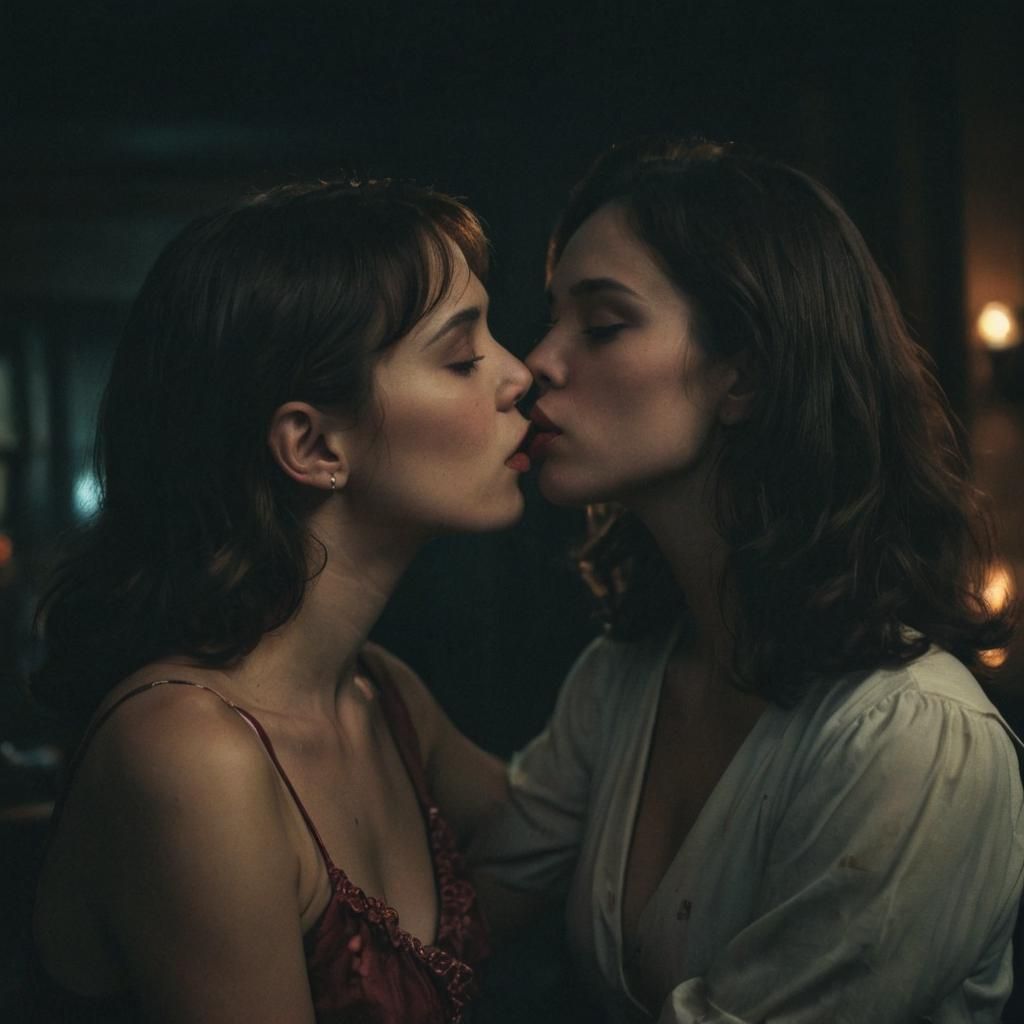 Cinematic Kiss in a Dark Room