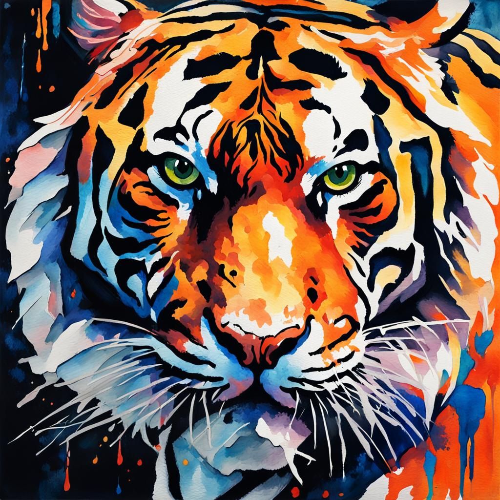 Abstract Tiger in Gouache Style Impressionist Painting