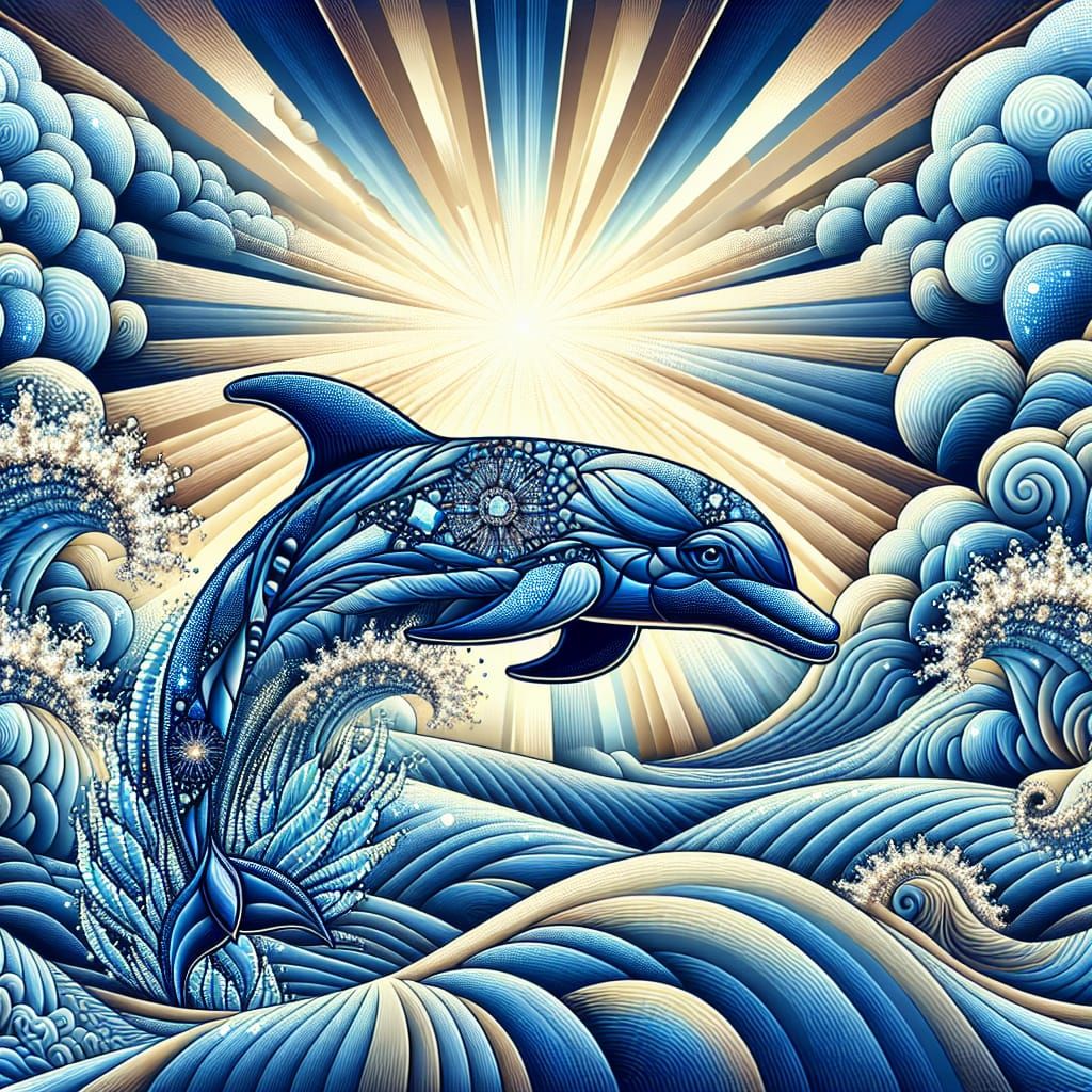 Sapphire Crystal Dolphin in Vibrant Oceanic Scene