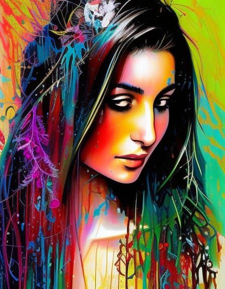 Elegant Portrait in Ink and Watercolor Style