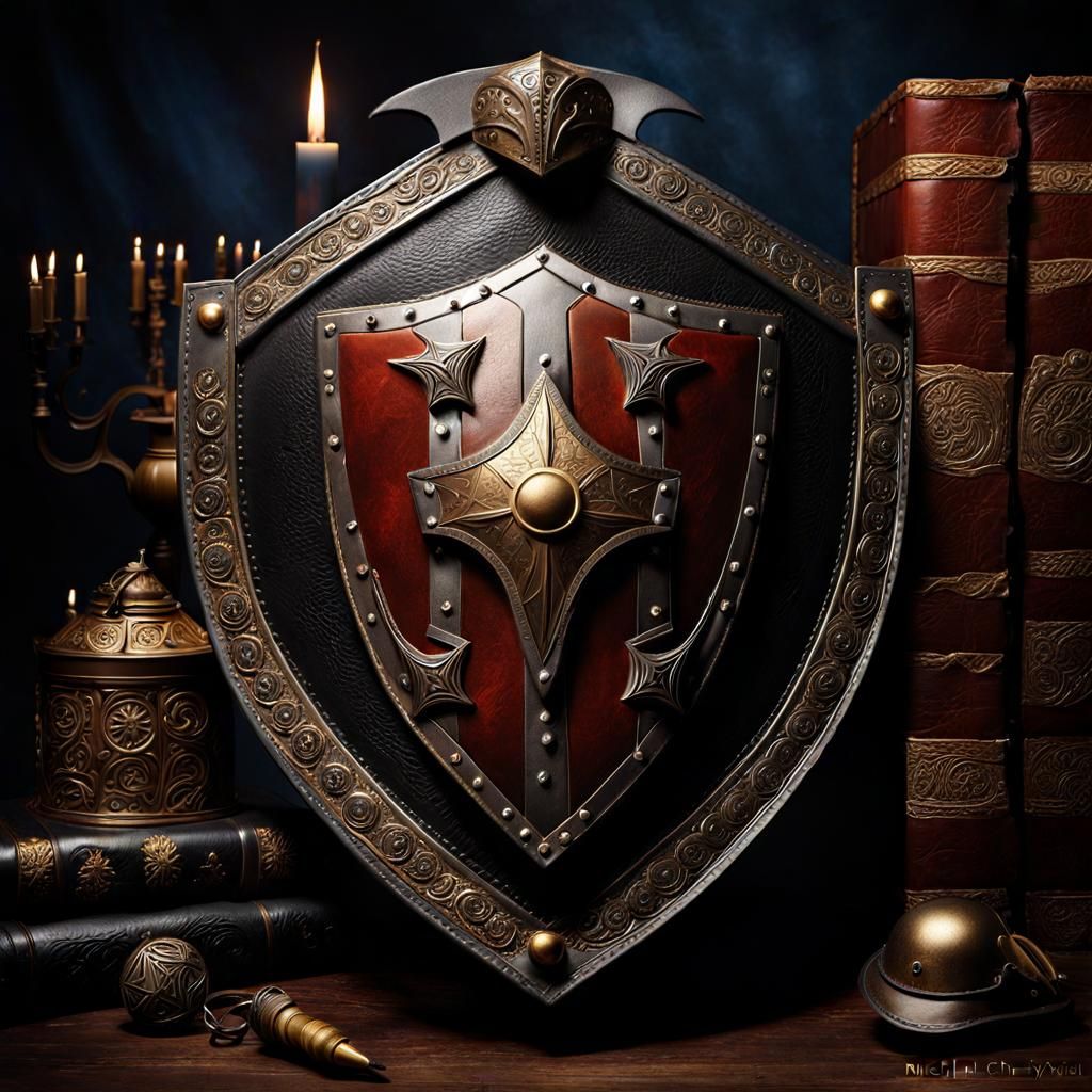 Medieval Shield with Greek Quote in Gothic Art