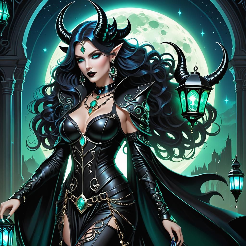 Beautiful Necromancer in Ethereal Night Scene