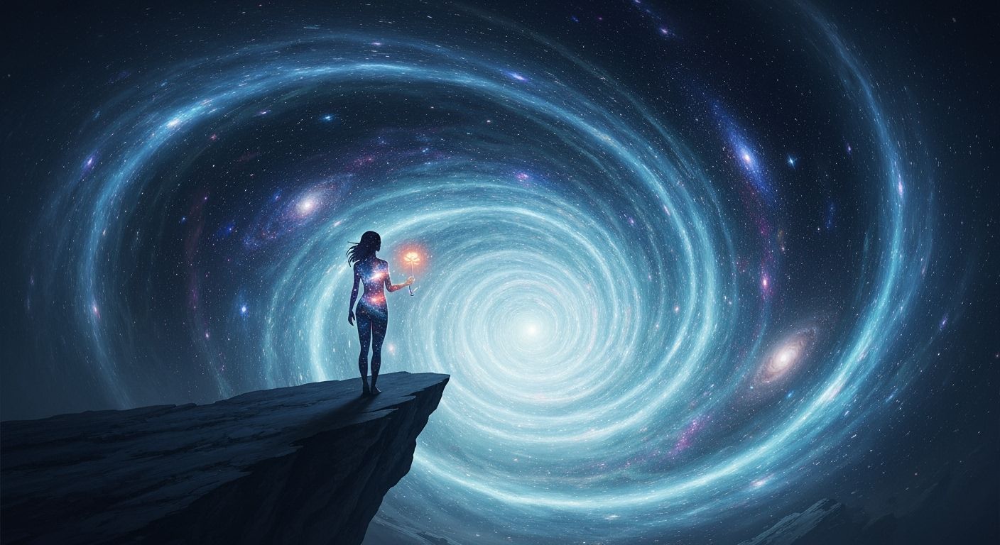 Cosmic Woman Overlooking Energy Vortex: Fantasy Art