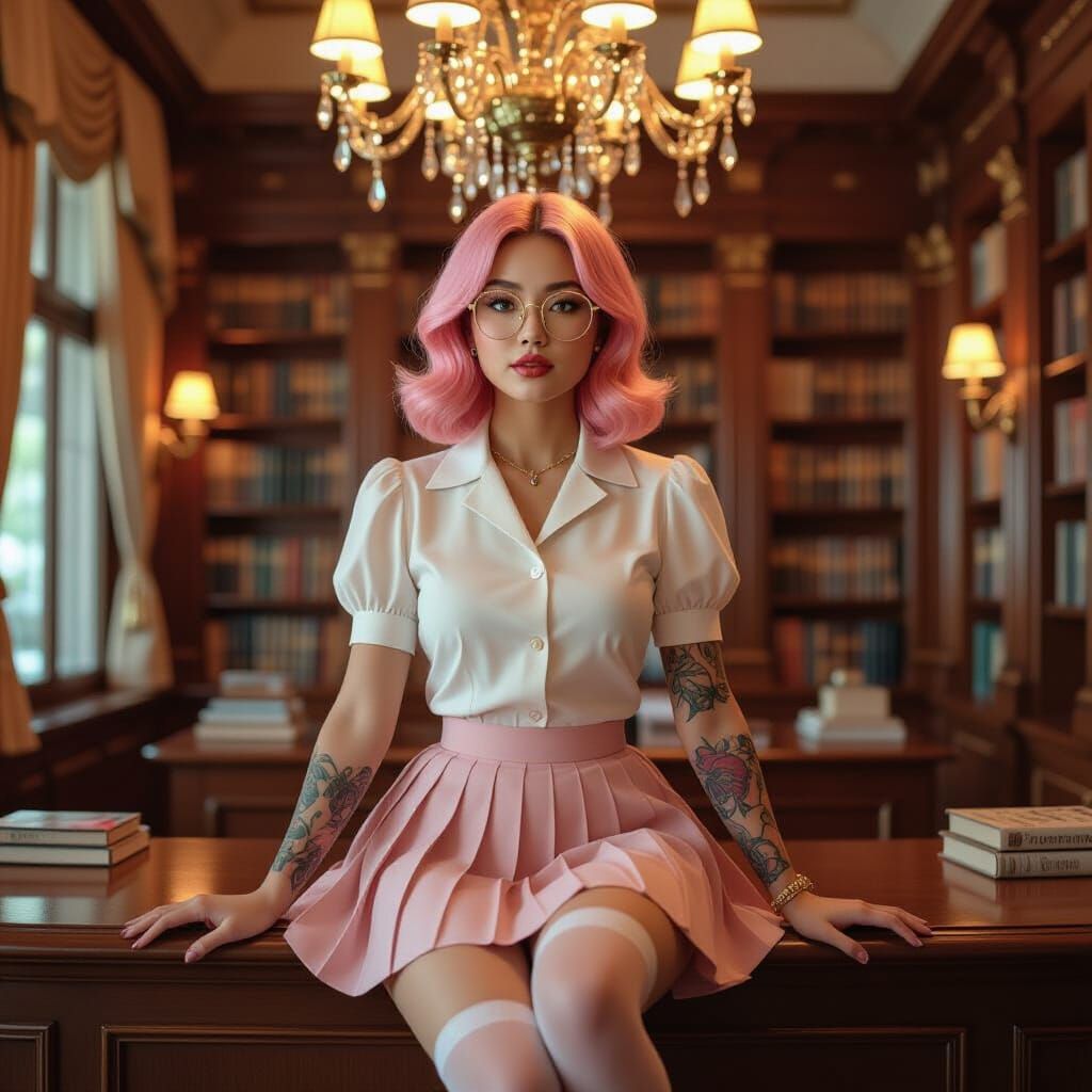 Filipina in Retro Library with Glowing Hair, Alphonse Mucha ...