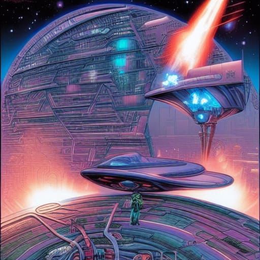 Futuristic Megacity in Space: Comic Book Art