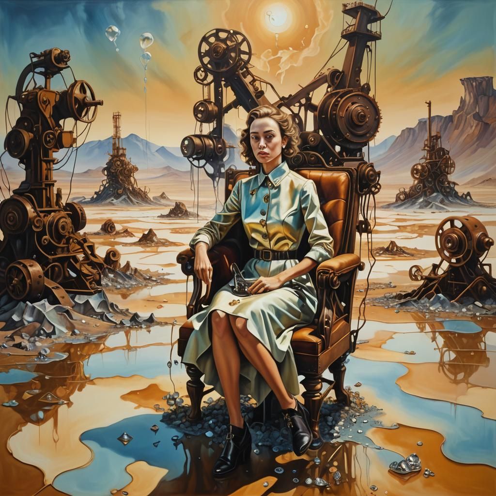 Surreal Woman in Dream Landscape as Oil Painting