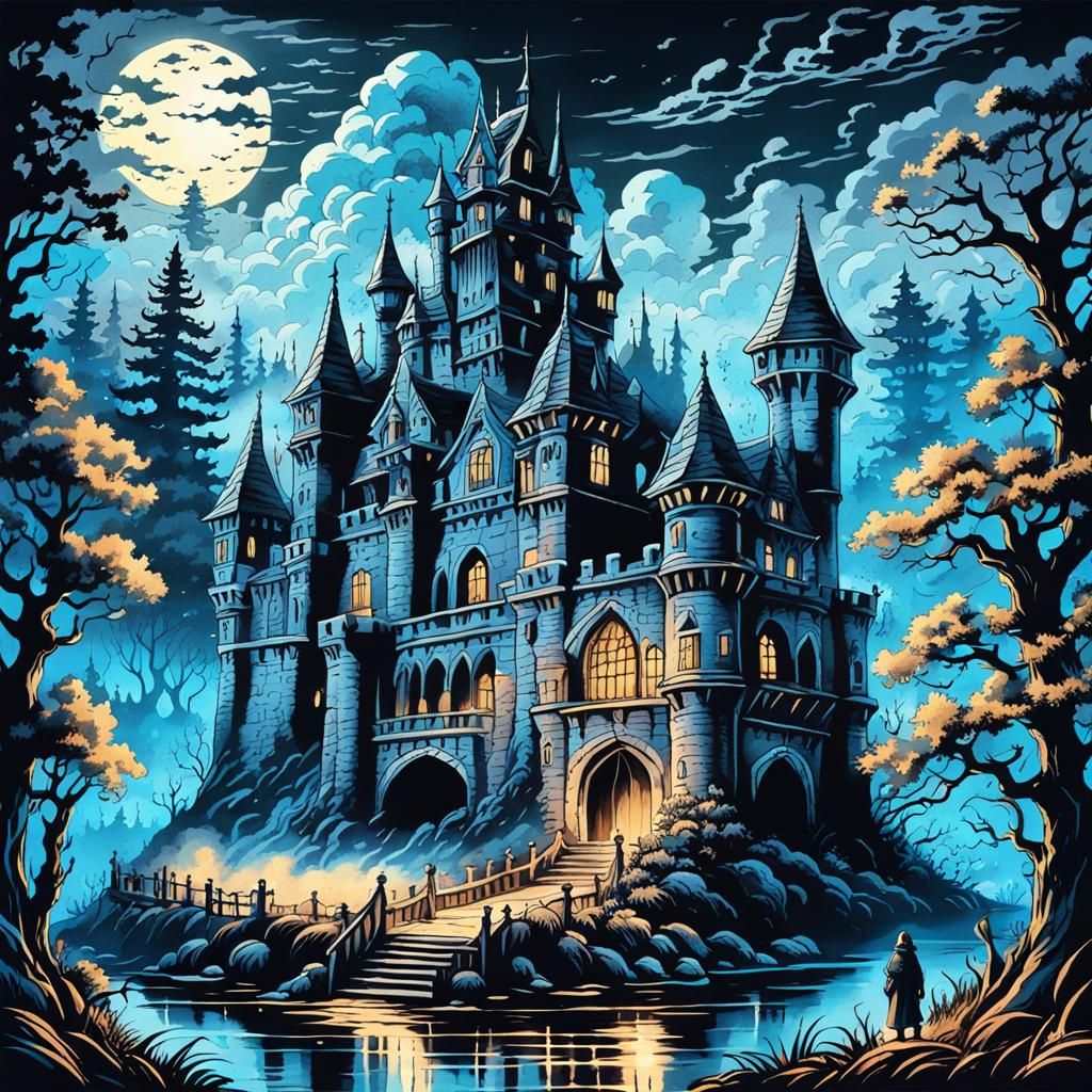 Creepy Castle in Moonlight: A Digital Ink Fantasy