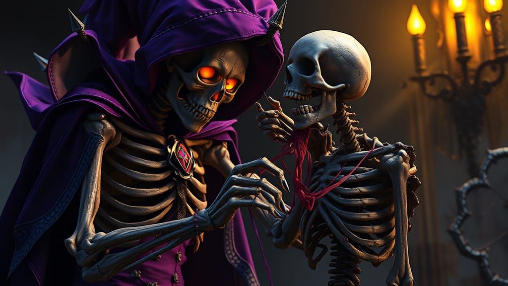 Ethereal Gothic Sorcerer Conjures Undead Minion in Dark Fant...