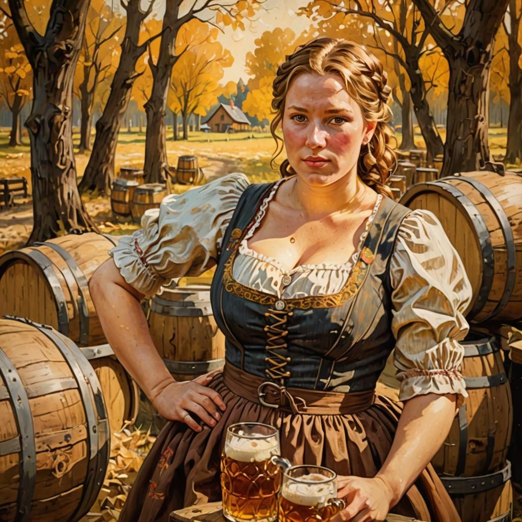 Oktoberfest Barmaid in Impressionist Painting Style