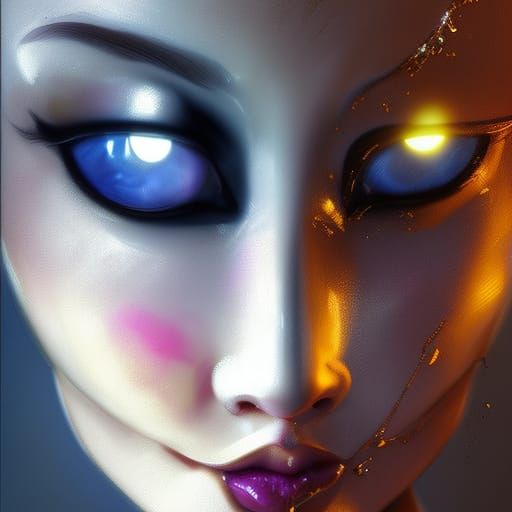 Cracked Doll Cat in Mirror, Hyperdetailed Art