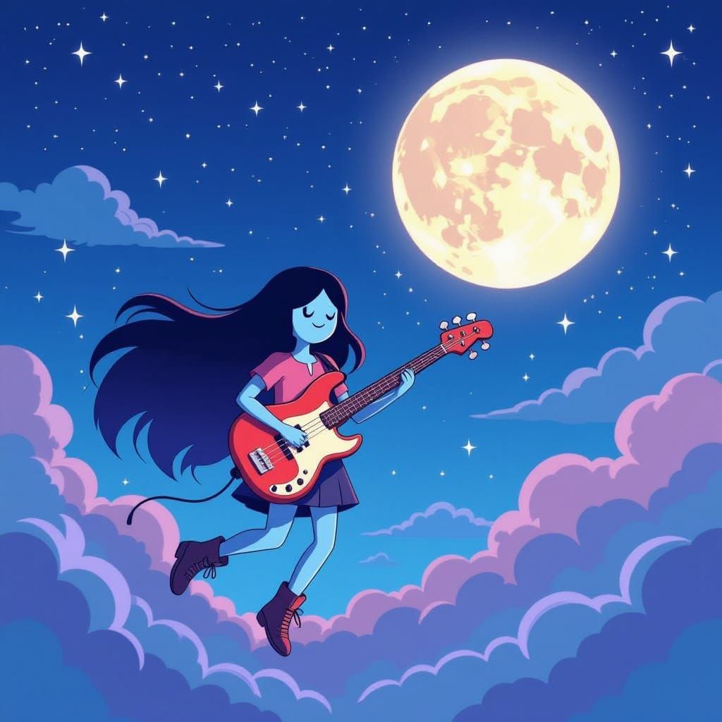 Marceline Flies Through Starry Sky in Ghibli Style