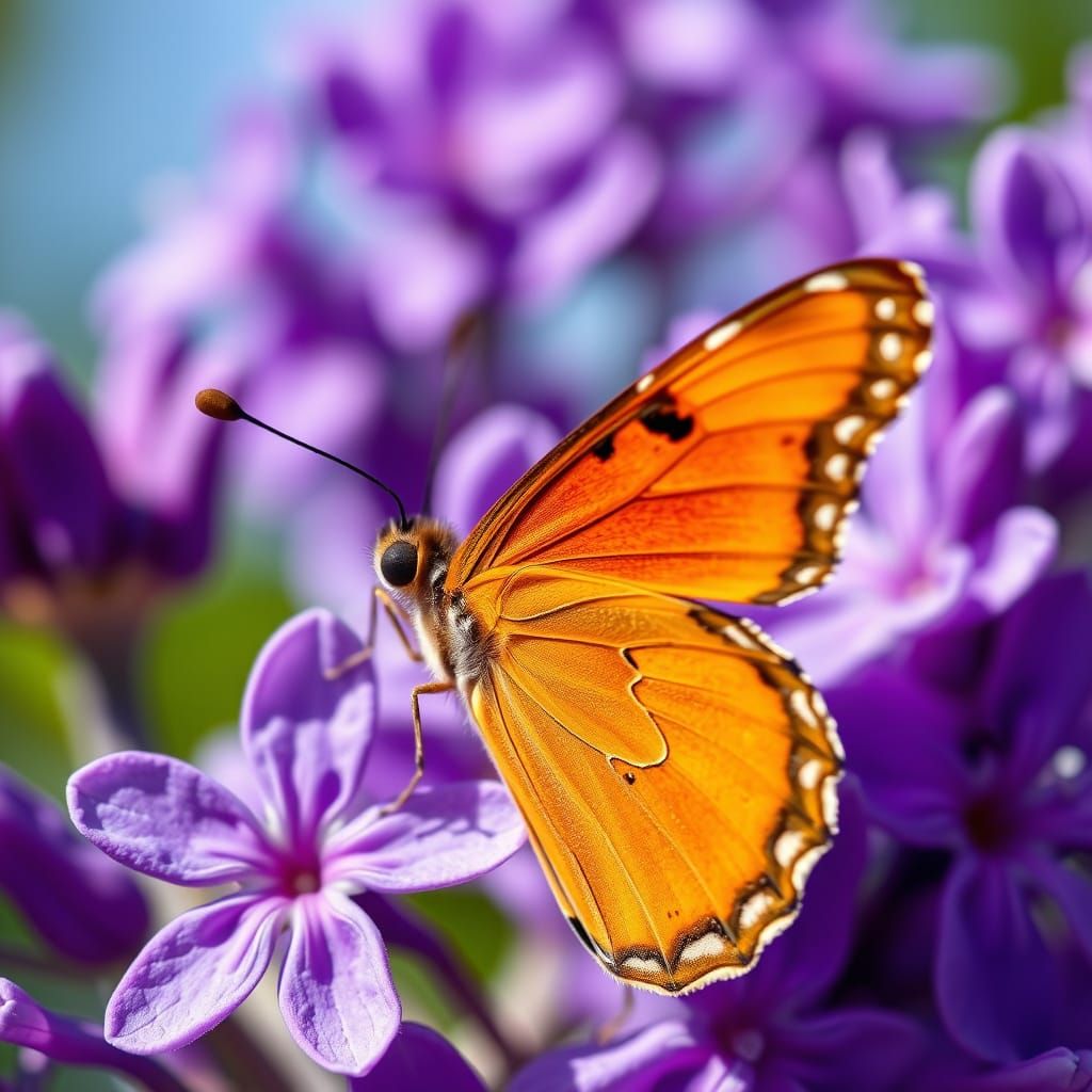 Butterfly and Lilac Flower Macrophotography