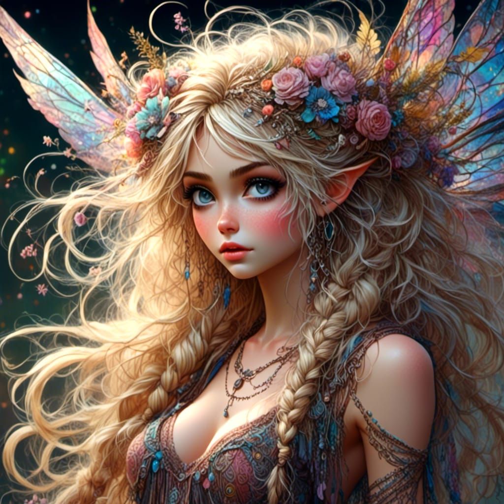 Flying Fairy Woman with Intricate Wings