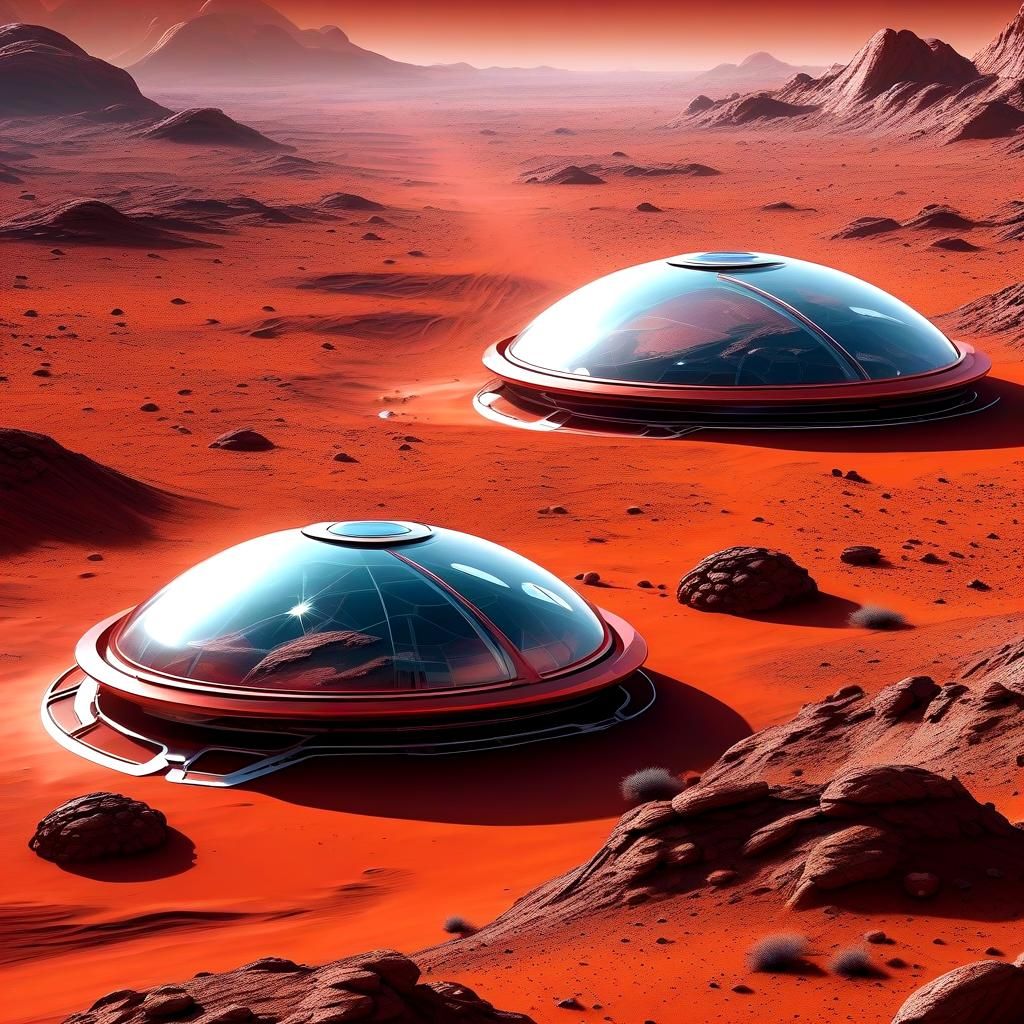 Vibrant Martian Landscape with Futuristic Domes