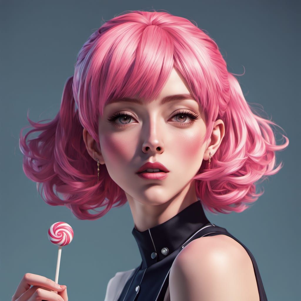 Anime Girl Flirts with Lollipop in Vibrant Style