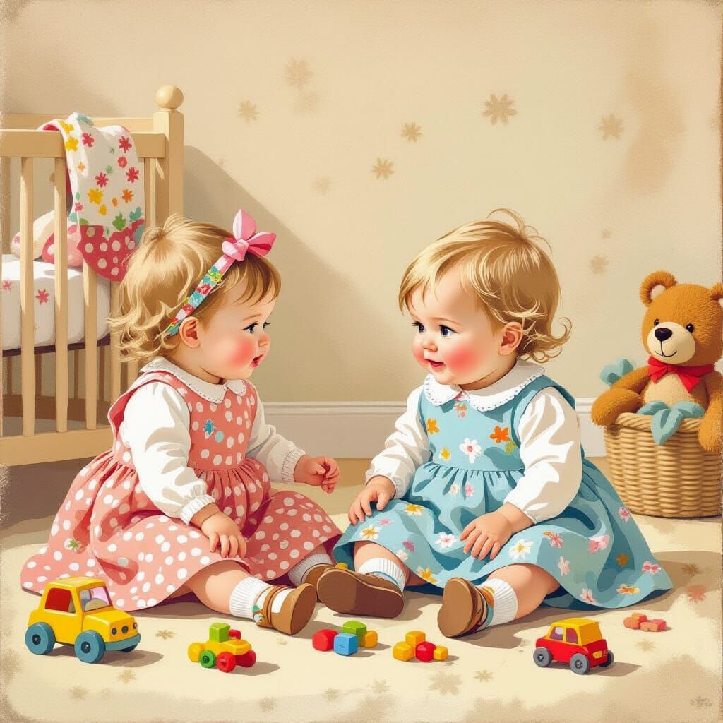 Toddlers Playing in Nursery, Beatrix Potter Style