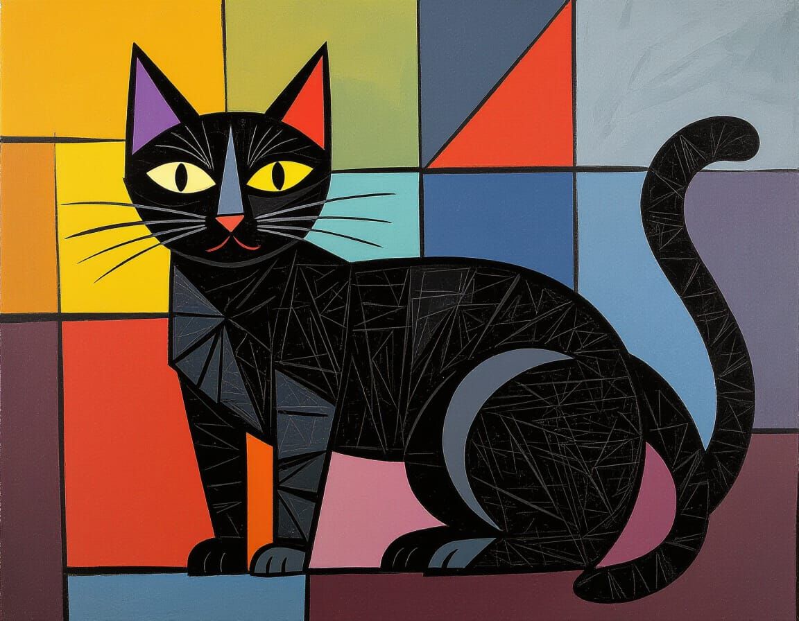 Abstract Black Cat in Picasso Style