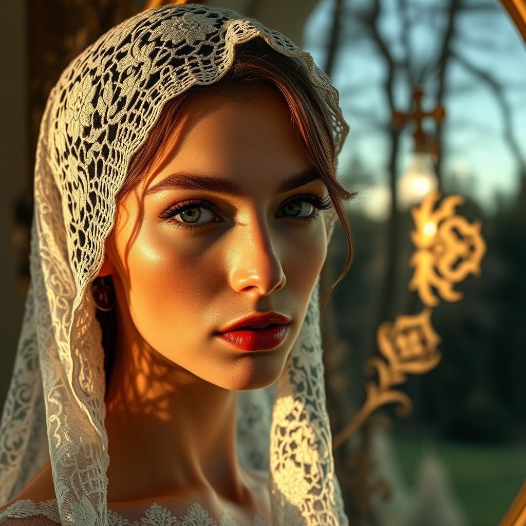 Captivating Woman Reflected in Forest Mirror