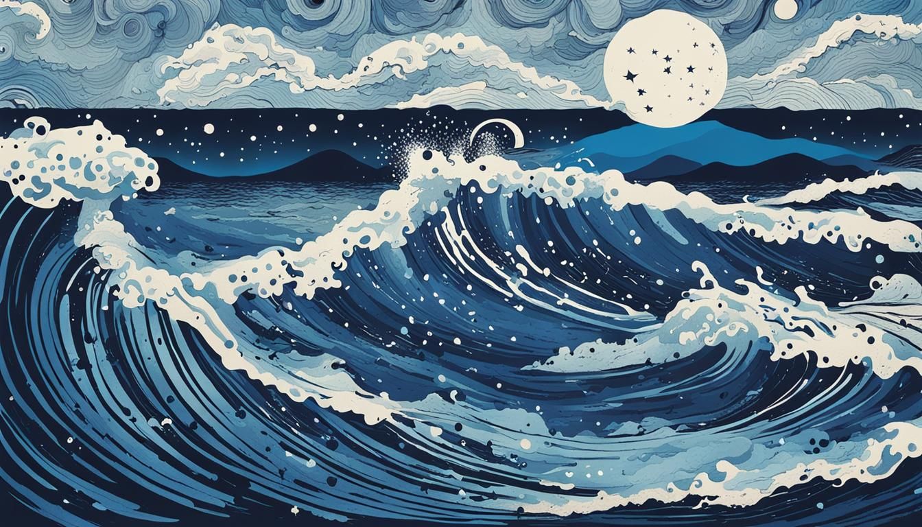 Crashing Ocean Waves Typographic Ink Poster