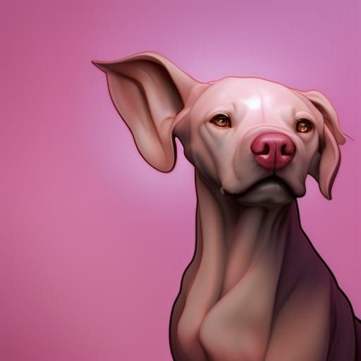 Pink Balloon Dog Portrait in Hyperreal Style