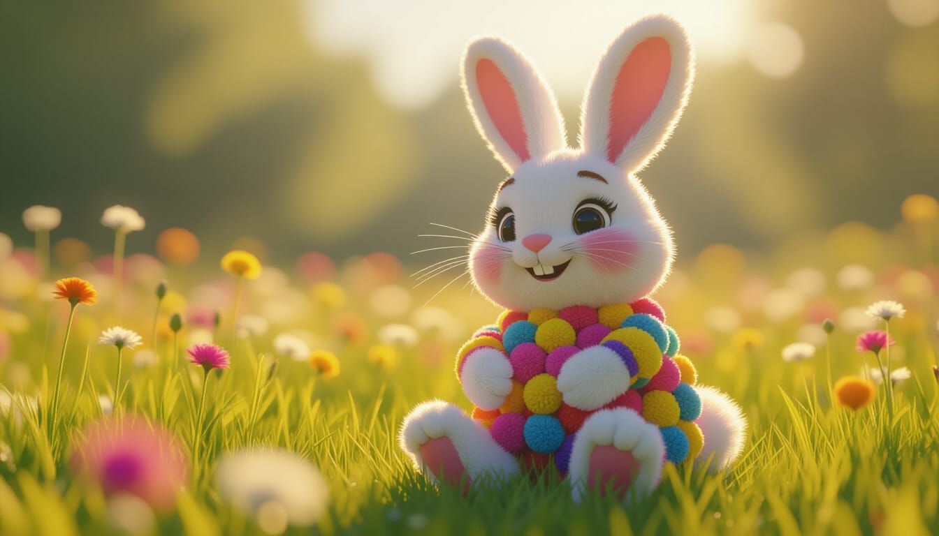 Adorable Pom Pom Rabbit in Sunny Meadow