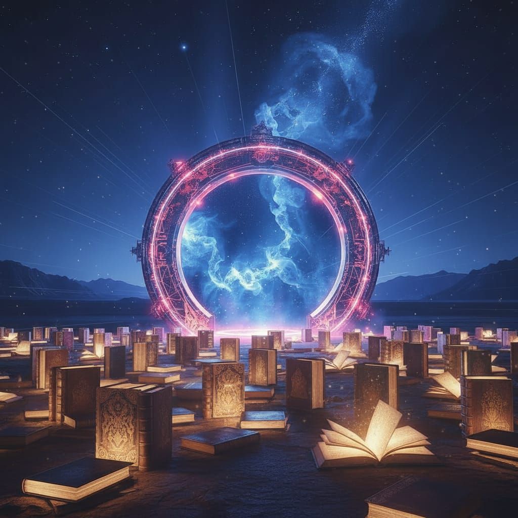 Luminous Portal Opens in Desolate Landscape