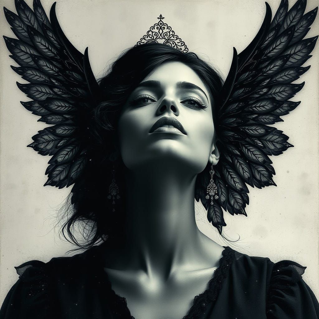 Celestial Being in Ethereal Portrait, Filigree Accents in an...