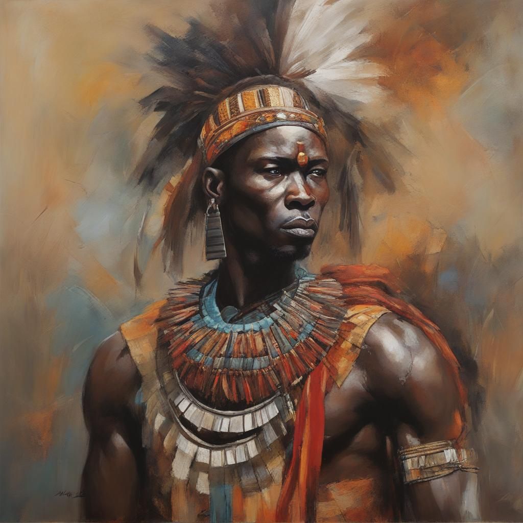 Powerful African Warrior in Traditional Attire